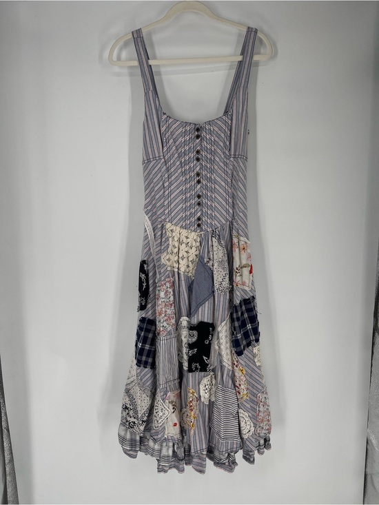 Pilcro Dresses & Skirts - Pilcro Patchwork Upcycled Striped Sleeveless Ruffle Bohemian Prairie Midi Dress